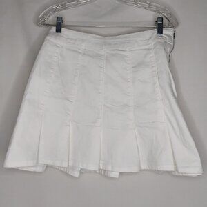 Tennis core Mini Skirt High Waist Stretch Denim Pintuck Pleated Ruffle White 13